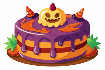 Halloween cake, watercolor clipart illustration with isolated background.
