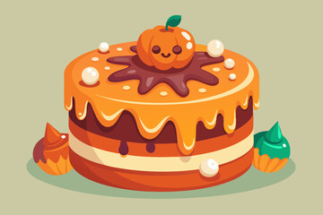 Halloween cake, watercolor clipart illustration with isolated background.
