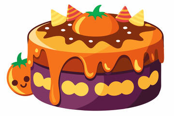 Halloween cake, watercolor clipart illustration with isolated background.

