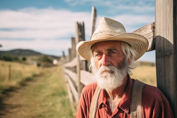 Fototapeta premium An elderly farmer with a weathered face and gray beard,