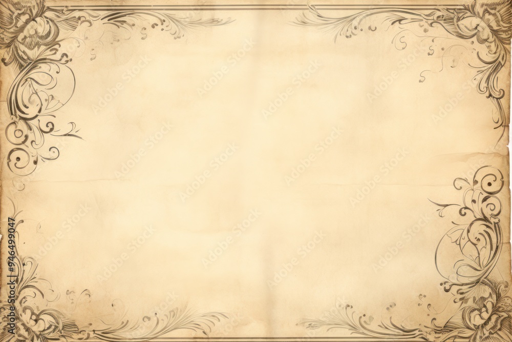 Fototapete an elegantly designed book page with ornate borders and handwritten script, featuring an antique loo