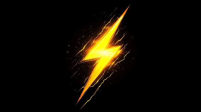Yellow lightning bolt on black background. Light effect
