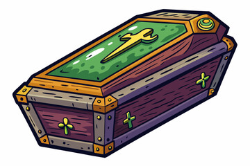 Halloween coffin, watercolor clipart illustration with isolated background.
