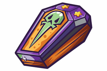 Halloween coffin, watercolor clipart illustration with isolated background.
