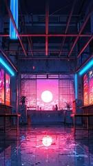 Obraz premium anime zen den anime background retro neon theme