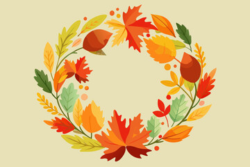 Autumn wreath, watercolor clipart illustration with isolated background.
