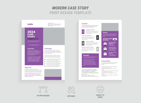Professional Case Study Template Layout, Creative Double-Sided Flyer, Business Case Study Design with Logo and Icon, Corporate Marketing Poster, Modern Annual Report, Brochure and Research Paper 