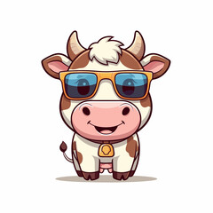 Cow head is wearing a sunglass Color, vector, illustration,