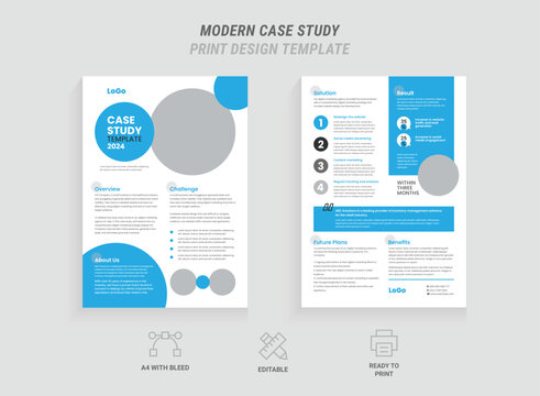 Professional Case Study Template Layout, Creative Double-Sided Flyer, Business Case Study Design with Logo and Icon, Corporate Marketing Poster, Modern Annual Report, Brochure and Research Paper 