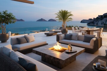 Fototapeta premium Stunning luxury villa with a spacious rooftop terrace, panoramic views