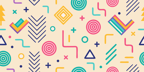 Colorful line doodle seamless pattern set. Creative minimalist style art background 