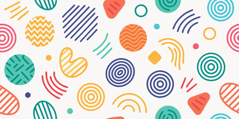Colorful line doodle seamless pattern set. Creative minimalist style art background 