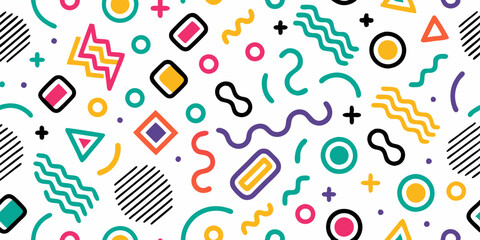 Colorful line doodle seamless pattern set. Creative minimalist style art background 