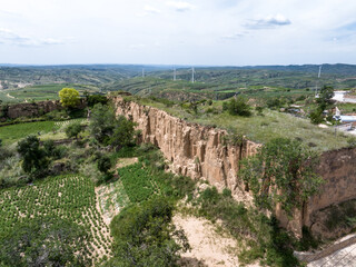 Fototapeta premium view of old military castle in loess plateau in shanxi