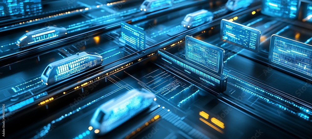 Poster a smart city with ai-operated systems and interconnected digital frameworks.