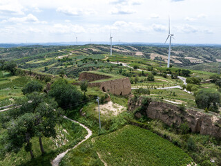 view of old military castle in loess plateau in shanxi