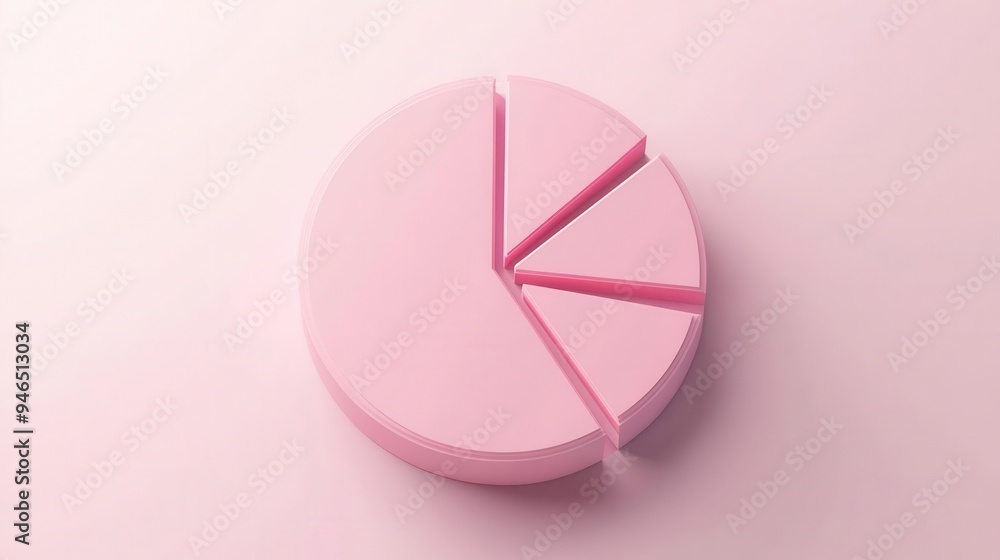 Wall mural pink pie chart with segments, market analysis, flat design illustration