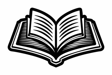 Open book png doodle sticker, black & white illustration, transparent background
