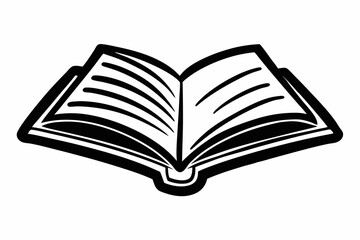 Open book png doodle sticker, black & white illustration, transparent background
