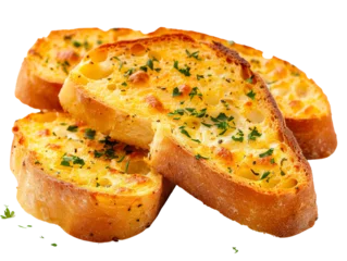 Fotobehang Close-up of delicious and crispy garlic bread slices garnished with parsley, perfect for an appetizer or side dish. © EmPics