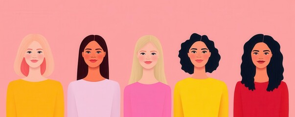 Diverse women, united for breast cancer awareness, flat design illustration