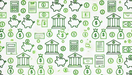 Fototapeta premium Green Financial Icon Pattern