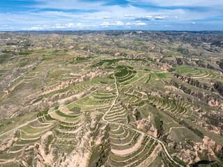 view of landscape of loess plateau in shanxi