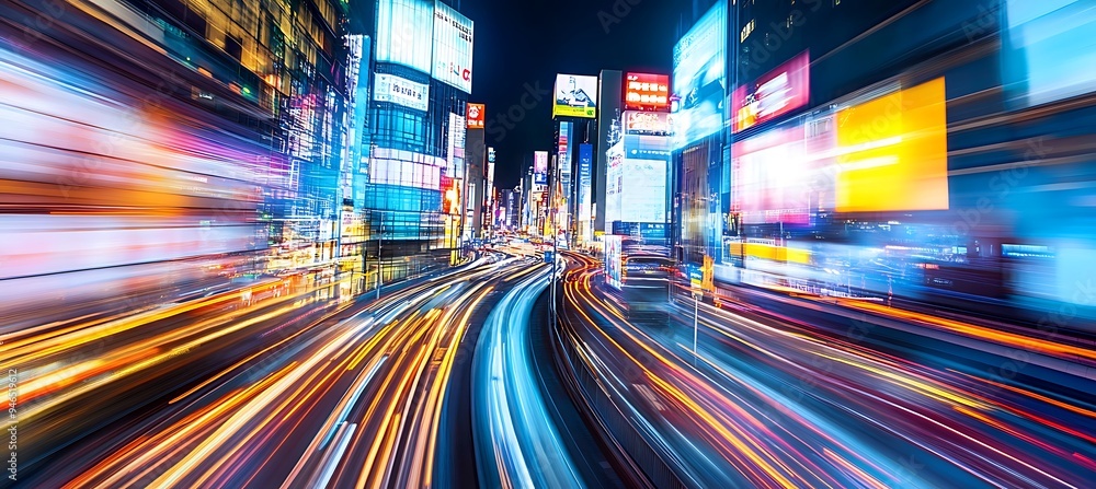 Poster a forward-thinking city with ai-managed systems and seamless digital networks.