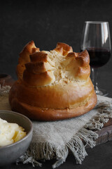 Portuguese pastry Fogaca with Porto wine