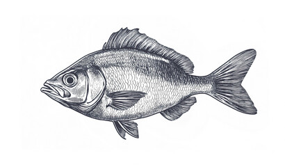 Obraz premium Fish sketch dorado gilt-head bream. Vintage retro print, black white gilt-head bream fish sketch ink pencil style drawing, linear drawing, engrave old school. Sketch artwork dorado fish. Illustration