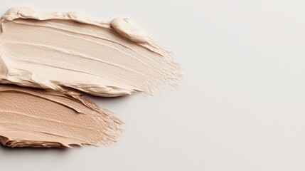 Close-up image of light and dark makeup foundation textures smeared, showcasing a mix of shades and smooth textures. It highlights the rich diversity in cosmetic products available.