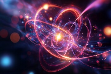 Fototapeta premium particles waves abstract background with glowing lights based on quantum entanglement concept 