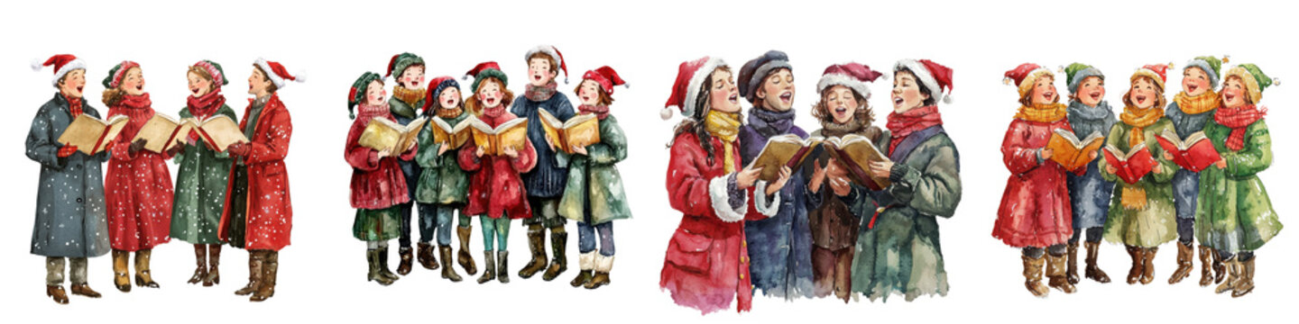 A festive group of children singing carols in colorful winter attire, celebrating the joy of the holiday season.