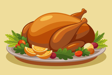 Roast turkey for thanksgiving, watercolor clipart illustration with isolated background.
