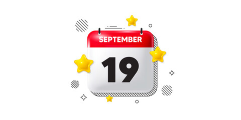 Calendar date of September 3d icon. 19th day of the month icon. Event schedule date. Meeting appointment time. 19th day of September. Calendar month date banner. Day or Monthly page. Vector