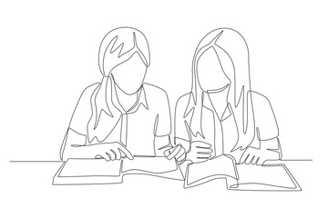 Student discussion concept one-line drawing