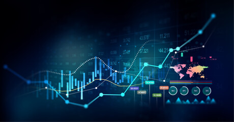 Obraz premium Analysis finance grow graph and market investment. Stock market chart, exchange financial growth diagram.Financial business plan,earnings,sale and strategy. 