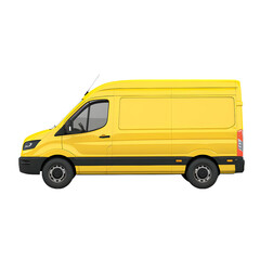 Yellow delivery van. Vehicle rent taxi cargo van side view, isolated on transparent background.