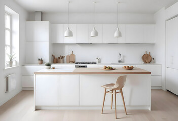 Luxury interior modern minimalist white kitchen design	
