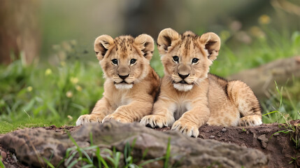 Fototapeta premium lion cub in the grass