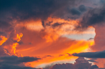 sunset sky whit clouds in majestic orange and yellow view