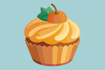 Pumpkin cupcake, watercolor clipart illustration with isolated background.
