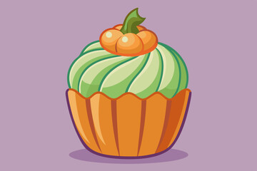 Pumpkin cupcake, watercolor clipart illustration with isolated background.
