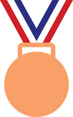 Third place bronze medal hanging on red white and blue ribbon