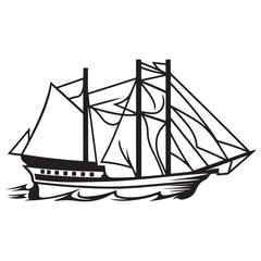 Classic Mariners Black Ship Vector Icon Historical Vessel Ancient Ship Emblem