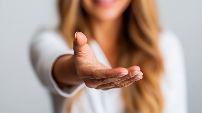 A horizontal image of a woman's outstretched hand in a warm, inviting setting, symbolizing help, connection, and openness, with a soft, friendly background ambiance.