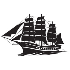 Classic Mariners Black Ship Vector Icon Historical Vessel Ancient Ship Emblem