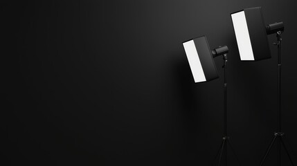 Softbox studio lights, professional photography setup, 3D illustration