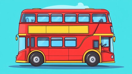 Adorable and humorous double-decker bus in London. Coloring page and vibrant clipart character. Cartoon artwork ideal for T-shirt designs, icons, logos, labels, patches, or stickers. 