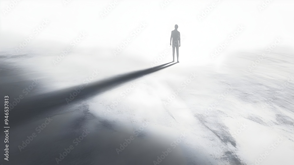 Poster Conceptual image of a shadow extending from an unseen figure growing longer as the light fades with ample copy space for design or text overlays